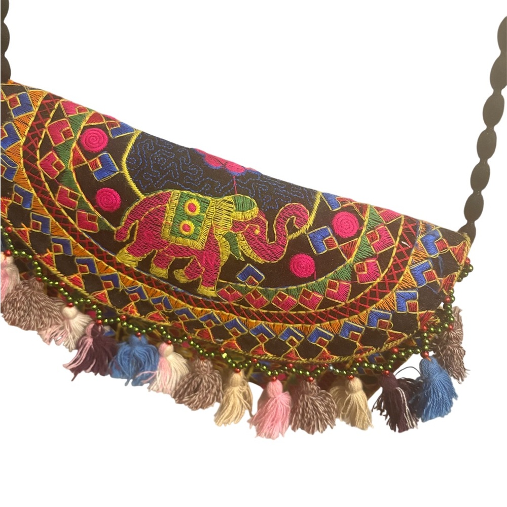 handmade, embroidered Banjarstyle ethnic cross bodybag with elephant motif,
